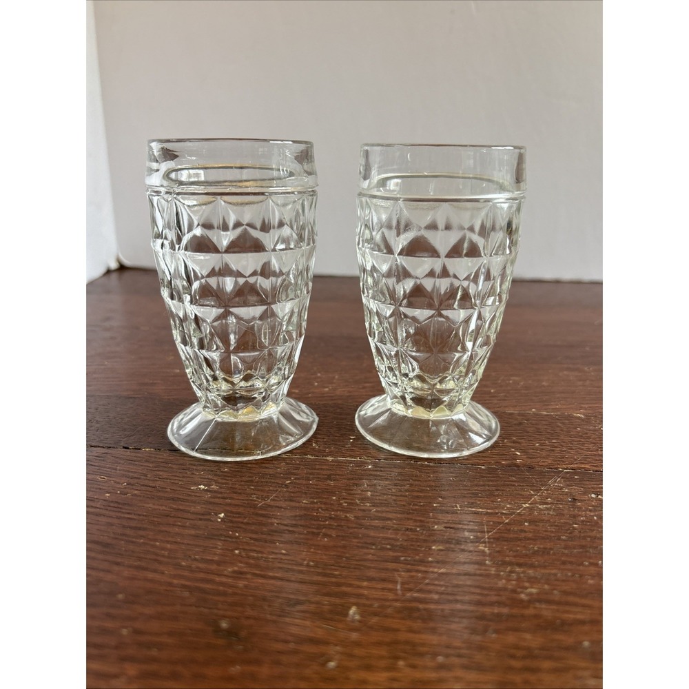 Jeanette‎ Windsor Crystal 4" Footed Tumblers Set Of 2 Vintage